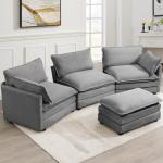 ROWHY Oversized Modular Sectional Sofa with Movable Ottoman, 112 Inch 4 Seat Modern Corduroy Sofa Set, Convertible L Shaped Couch for Living Room and Office, Dark Grey