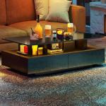 YITAHOME LED Coffee Table with Storage, High Glossy LED Coffee Tables for Living Room, Modern Black Rectangle Coffe Table, Small Center Table with Open Display Shelf & 4 Sliding Drawers, Glossy Black