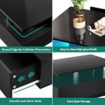 YITAHOME LED Coffee Table with Storage, High Glossy LED Coffee Tables for Living Room, Modern Black Rectangle Coffe Table, Small Center Table with Open Display Shelf & 4 Sliding Drawers, Glossy Black