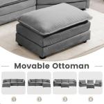 ROWHY Oversized Modular Sectional Sofa with Movable Ottoman, 112 Inch 4 Seat Modern Corduroy Sofa Set, Convertible L Shaped Couch for Living Room and Office, Dark Grey