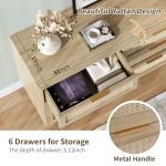 51" Rattan Dresser for Bedroom, 6 Drawer Wide Dresser, Boho&Farmhouse Chest of Drawers, Clothes Storage Cabinet, Metal Handle&Wood Legs for Hallway, Living Room, Bedroom, Wood
