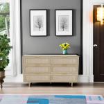 51" Rattan Dresser for Bedroom, 6 Drawer Wide Dresser, Boho&Farmhouse Chest of Drawers, Clothes Storage Cabinet, Metal Handle&Wood Legs for Hallway, Living Room, Bedroom, Wood