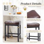 Sweetcrispy Bar Stools Set of 2, 24 Inch Counter Height Stools, PU Leather Upholstered Bar Chairs with Footrest, Modern Bar Stools for Kitchen Island, Dining, Living Room, Brown