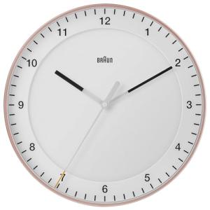 Braun Classic Large Analogue Wall Clock with Silent Sweep Movement, Easy to Read, 30cm Diameter in Rose and White, Model BC17PW.
