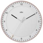 Braun Classic Large Analogue Wall Clock with Silent Sweep Movement, Easy to Read, 30cm Diameter in Rose and White, Model BC17PW.