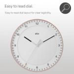 Braun Classic Large Analogue Wall Clock with Silent Sweep Movement, Easy to Read, 30cm Diameter in Rose and White, Model BC17PW.