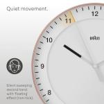 Braun Classic Large Analogue Wall Clock with Silent Sweep Movement, Easy to Read, 30cm Diameter in Rose and White, Model BC17PW.