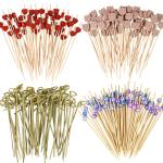 100Pcs Disposable Bamboo Skewer Hawaiian Flamingo Pearl Cocktail Picks Buffet Food Fruit Forks For Wedding Birthday Party Decor