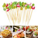 100Pcs Disposable Bamboo Skewer Hawaiian Flamingo Pearl Cocktail Picks Buffet Food Fruit Forks For Wedding Birthday Party Decor