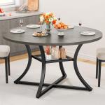 IRONCK 47.2" Round Dining Table for 4, Wood Kitchen Table with Storage Shelf for Dining Room, Dinner Table with Wooden Tabletop and Metal Base, Gray