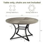 IRONCK 47.2" Round Dining Table for 4, Wood Kitchen Table with Storage Shelf for Dining Room, Dinner Table with Wooden Tabletop and Metal Base, Gray