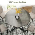 IRONCK 47.2" Round Dining Table for 4, Wood Kitchen Table with Storage Shelf for Dining Room, Dinner Table with Wooden Tabletop and Metal Base, Gray