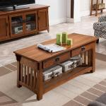 Leick Home Mission Impeccable Coffee Table, Solid Wood with 2 Drawers & Shelf, Medium Oak Finish, Blackened Hardware, Slatted Sides, Easy Assembly, 48 in W x 24 in D x 19 in H, 8204