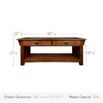 Leick Home Mission Impeccable Coffee Table, Solid Wood with 2 Drawers & Shelf, Medium Oak Finish, Blackened Hardware, Slatted Sides, Easy Assembly, 48 in W x 24 in D x 19 in H, 8204