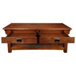 Leick Home Mission Impeccable Coffee Table, Solid Wood with 2 Drawers & Shelf, Medium Oak Finish, Blackened Hardware, Slatted Sides, Easy Assembly, 48 in W x 24 in D x 19 in H, 8204