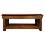 Leick Home Mission Impeccable Coffee Table, Solid Wood with 2 Drawers & Shelf, Medium Oak Finish, Blackened Hardware, Slatted Sides, Easy Assembly, 48 in W x 24 in D x 19 in H, 8204