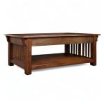 Leick Home Mission Impeccable Coffee Table, Solid Wood with 2 Drawers & Shelf, Medium Oak Finish, Blackened Hardware, Slatted Sides, Easy Assembly, 48 in W x 24 in D x 19 in H, 8204