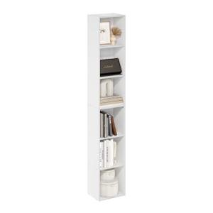 Furinno LUDER Book Shelf, 6-Tier Tall Modern Bookshelf, Bookcase with Open Shelves, 9.3" x 12" x 71", for Living Room, Bedroom, Home Office, White