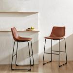 DUMOS 30 Inch Counter Height Bar Stools Set of 4, Modern Faux Leather High Barstools with Back and Metal Leg, Bar Chairs for Kitchen lsland, Elegant Brown