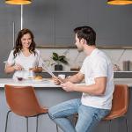 DUMOS 30 Inch Counter Height Bar Stools Set of 4, Modern Faux Leather High Barstools with Back and Metal Leg, Bar Chairs for Kitchen lsland, Elegant Brown