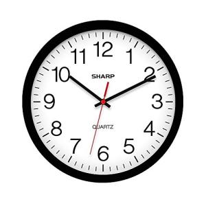 Sharp Wall Clock – Black, Silent Non Ticking 12 Inch Quality Quartz Battery Operated Round Easy to Read Home/Kitchen/Office/Classroom/School Clocks, Sweep Movement