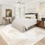 Area Rug 9x12 Washable Rug, Vintage Boho Medallion Rugs Non-Slip Soft Low Pile Large Distressed Rug Indoor Retro Carpet for Living Room Bedroom Dining Room Home Office (Beige, 9'x12')