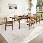 Area Rug 9x12 Washable Rug, Vintage Boho Medallion Rugs Non-Slip Soft Low Pile Large Distressed Rug Indoor Retro Carpet for Living Room Bedroom Dining Room Home Office (Beige, 9'x12')