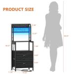 Furologee 40'' Tall Nightstand with Charging Station, Bedside Table with LED Lights, End Table with 2 Drawers and Storage Shelves, Night Stand with Pegboard for Bedroom, Black Oak