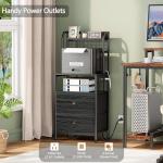 Furologee 40'' Tall Nightstand with Charging Station, Bedside Table with LED Lights, End Table with 2 Drawers and Storage Shelves, Night Stand with Pegboard for Bedroom, Black Oak