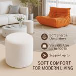 KKdema Round Pouf Ottoman and Foot Rest, Soft Boucle Footstool Ottomans for Living Room, Comfort Sponge Stuffed Poofs for Couch Desk Resting Your Feet, White(17.1" D x 17.1" W x 14" H)