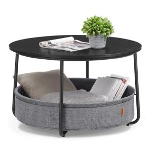 VASAGLE LILEA Collection - Coffee Table with Storage, Round Center Table for Living Room with Fabric Basket, Modern Style, Metal Frame, Ebony Black and Slate Gray ULCT244B56