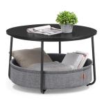 VASAGLE LILEA Collection - Coffee Table with Storage, Round Center Table for Living Room with Fabric Basket, Modern Style, Metal Frame, Ebony Black and Slate Gray ULCT244B56