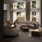 Italian light luxury leather sofa, large villa living room curved conch sofa