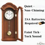 Pendulum Wall Clock Battery Operated - 26 inch Large, Wooden Hanging Grandfather Wall Clock with Pendulum - Quiet, Made with Real Wood for Living Room Decor, Office & Home Décor Gift