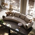 Italian light luxury leather sofa, large villa living room curved conch sofa