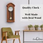 Pendulum Wall Clock Battery Operated - 26 inch Large, Wooden Hanging Grandfather Wall Clock with Pendulum - Quiet, Made with Real Wood for Living Room Decor, Office & Home Décor Gift