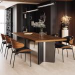 Simple Modern Retro Solid Wood Medium Antique Walnut Desktop Dining Table And Chair Combination Large Apartment Island