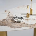 Minimal rock slab stainless steel titanium dining table and chair combination