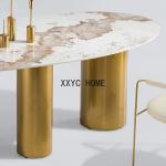 Minimal rock slab stainless steel titanium dining table and chair combination
