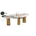 Minimal rock slab stainless steel titanium dining table and chair combination