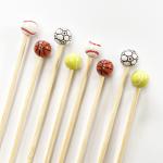 50Pcs Basketball Football Disposable Bamboo Skewers Food Picks Buffet Fruit Cocktail Fork Sticks Sport Theme Party Supplies