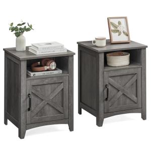 VASAGLE LIRY Collection - Farmhouse Nightstand with Barn Door, Set of 2, Bedside Table with Storage, Side End Table, Night Stand, Open Compartment, for Bedroom, Misty Gray ULET809G68
