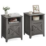 VASAGLE LIRY Collection - Farmhouse Nightstand with Barn Door, Set of 2, Bedside Table with Storage, Side End Table, Night Stand, Open Compartment, for Bedroom, Misty Gray ULET809G68