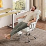 DEVAISE Executive Ergonomic Leather Home Office Chair with Footrest, Comfy Reclining Big and Tall Desk Chair with Lumbar Support, Heavy Duty, SGS Class 4 Gas Lift, White