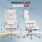 DEVAISE Executive Ergonomic Leather Home Office Chair with Footrest, Comfy Reclining Big and Tall Desk Chair with Lumbar Support, Heavy Duty, SGS Class 4 Gas Lift, White