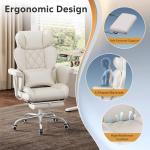 DEVAISE Executive Ergonomic Leather Home Office Chair with Footrest, Comfy Reclining Big and Tall Desk Chair with Lumbar Support, Heavy Duty, SGS Class 4 Gas Lift, White