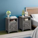 VASAGLE LIRY Collection - Farmhouse Nightstand with Barn Door, Set of 2, Bedside Table with Storage, Side End Table, Night Stand, Open Compartment, for Bedroom, Misty Gray ULET809G68