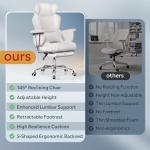 DEVAISE Executive Ergonomic Leather Home Office Chair with Footrest, Comfy Reclining Big and Tall Desk Chair with Lumbar Support, Heavy Duty, SGS Class 4 Gas Lift, White