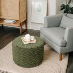 AbunHeri Fluffy Round Ottoman Pouf with All-in-One Foam Filling 20" x 14" Furry Ottoman Foot Rest Foot Stool for Living Room or Bedroom (Green)