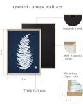 UPWOIGH Wood Framed Wall Art, Minimalist 12x16in Botanical Wall Decor, Fern Plants Framed Prints, White Leafs Tropical Plants,Blue Naval Background High-Frame Process,Bedroom,Set of 3